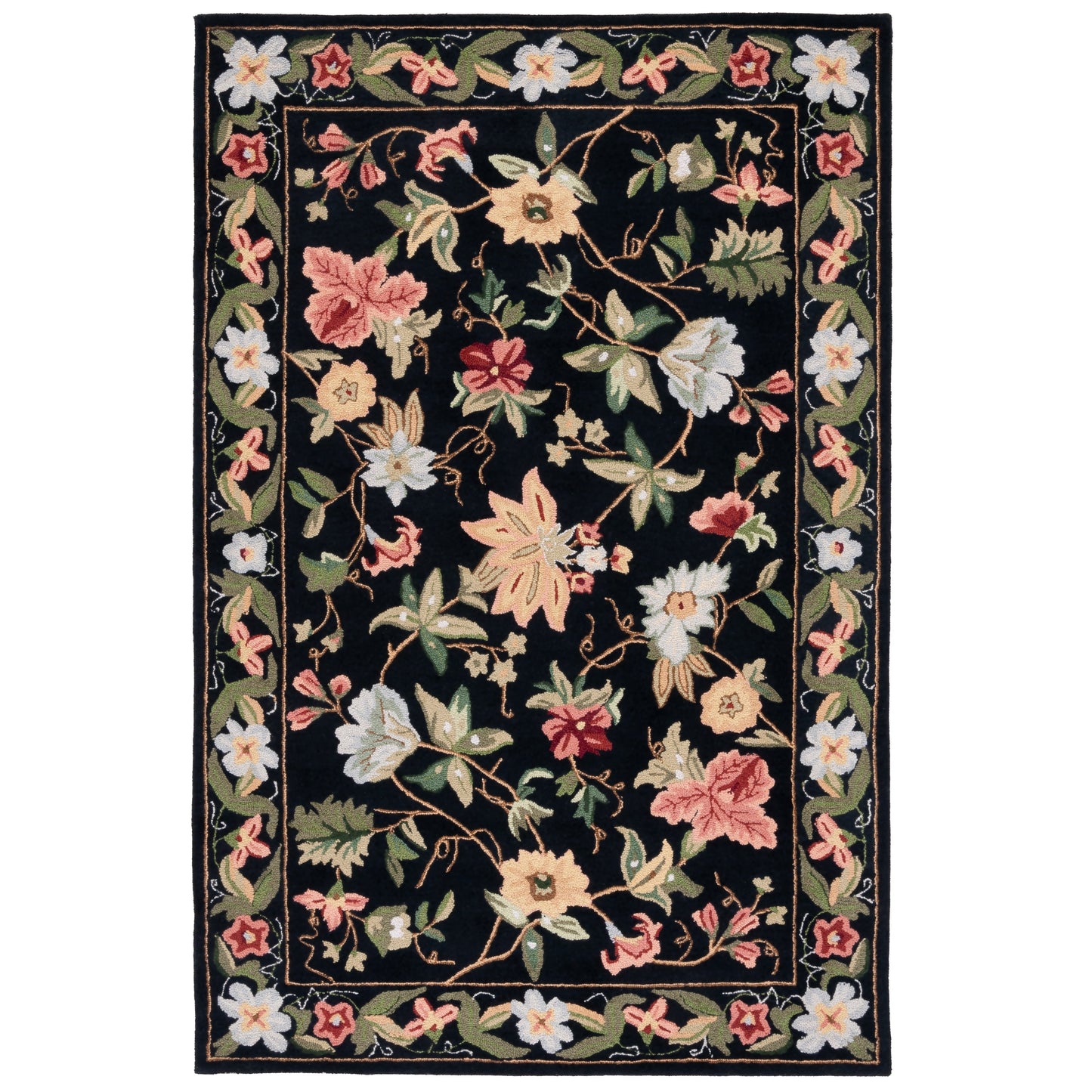 Tapis en laine floral Chelsea Yauhenia fait main SAFAVIEH de style campagnard français