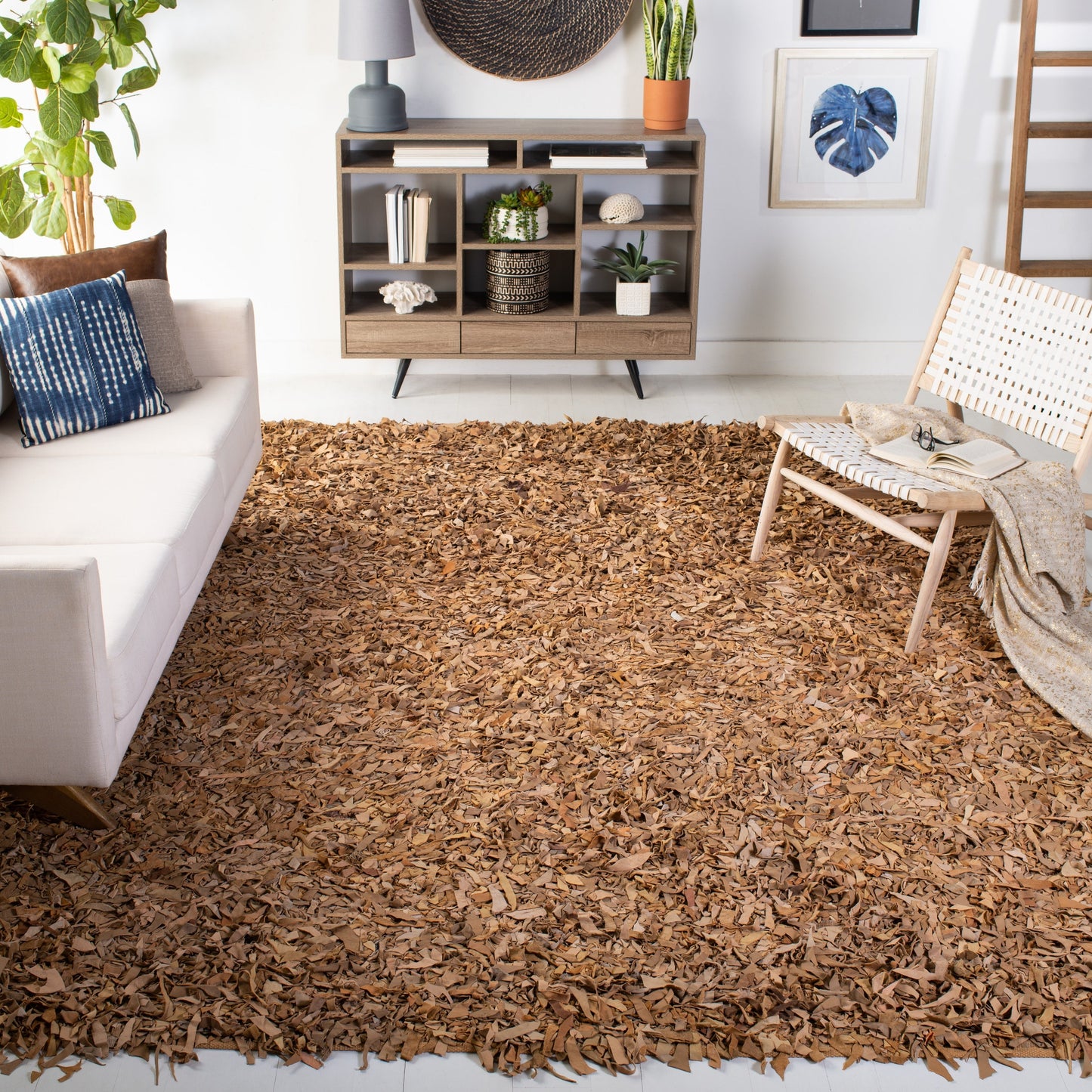 Tapis décoratif moderne en cuir fait main SAFAVIEH Shag Doinita