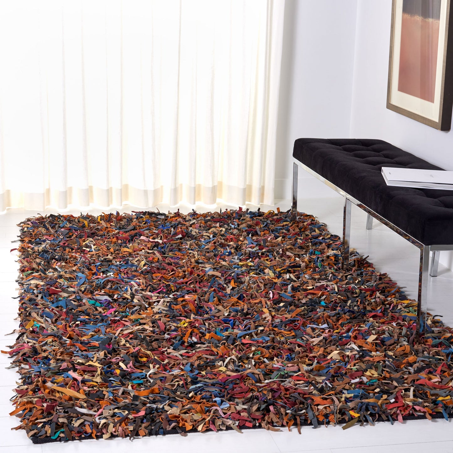 Tapis décoratif moderne en cuir fait main SAFAVIEH Shag Doinita