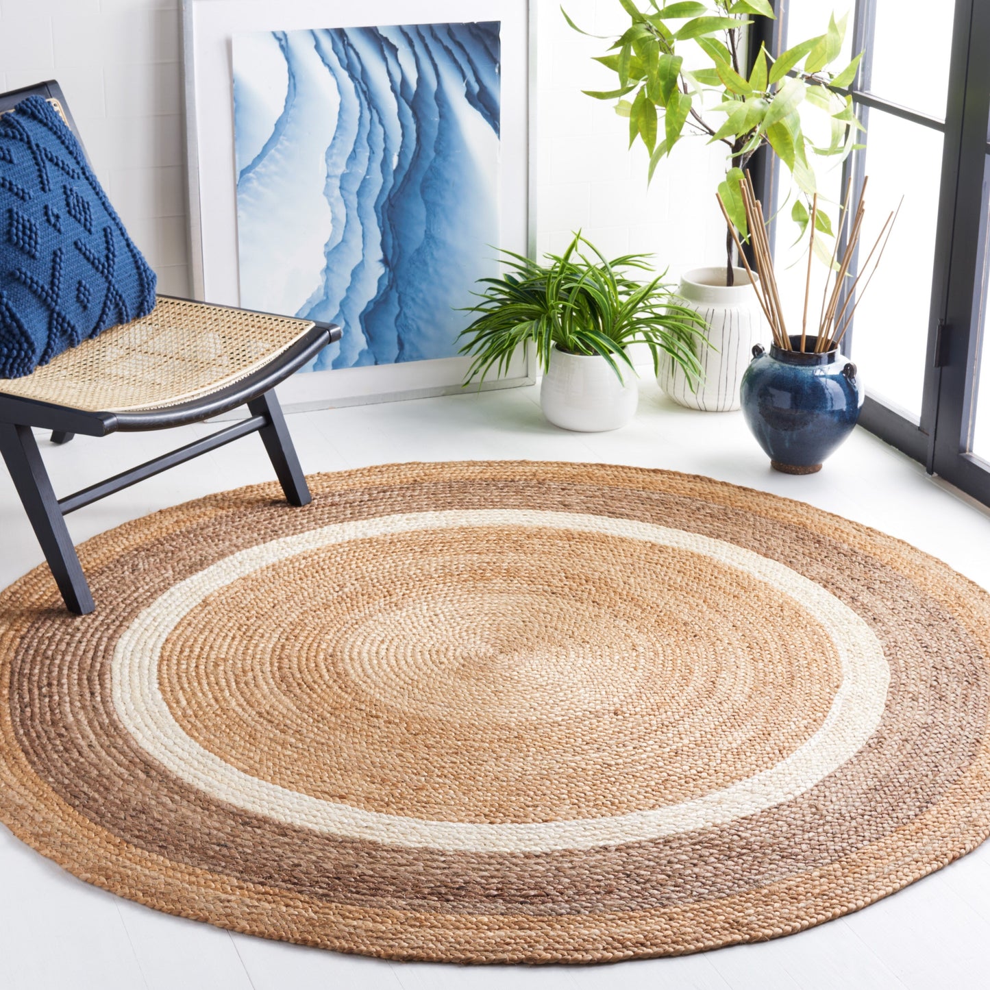 SAFAVIEH Tapis en jute avec bordure Antonije en fibre naturelle fait à la main