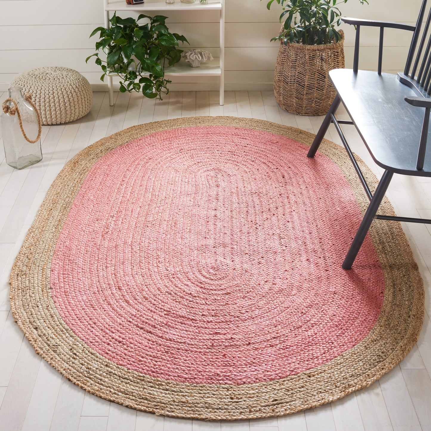 Tapis rond en jute fait main en fibres naturelles Jolette avec bordure SAFAVIEH