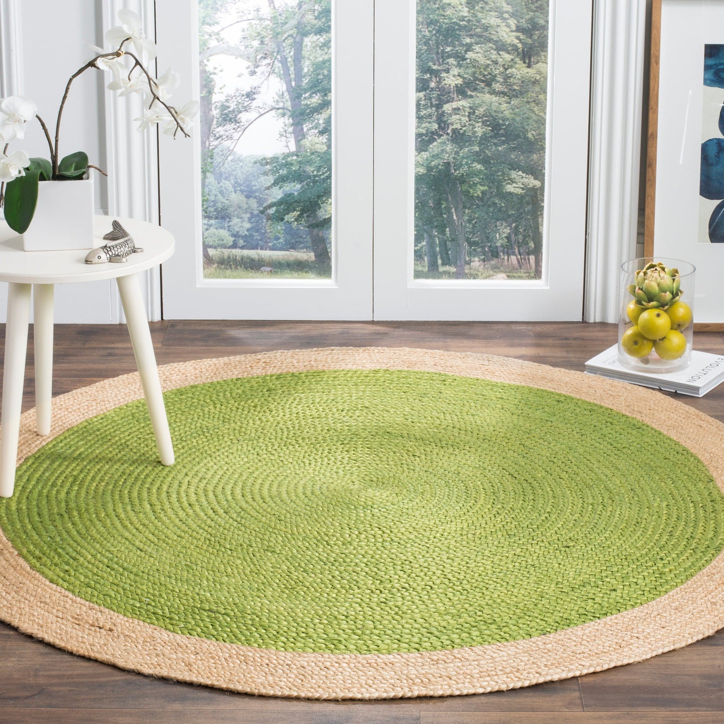 Tapis rond en jute fait main en fibres naturelles Jolette avec bordure SAFAVIEH