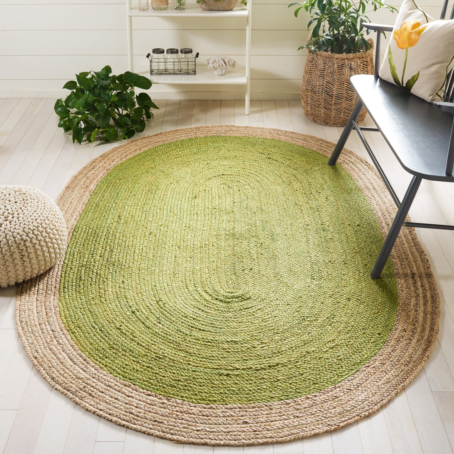 Tapis rond en jute fait main en fibres naturelles Jolette avec bordure SAFAVIEH