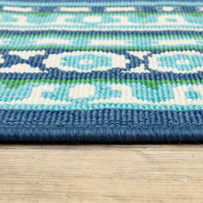 Style Haven Martinque Green Bordered Navy Indoor/ Outdoor Area Rug~