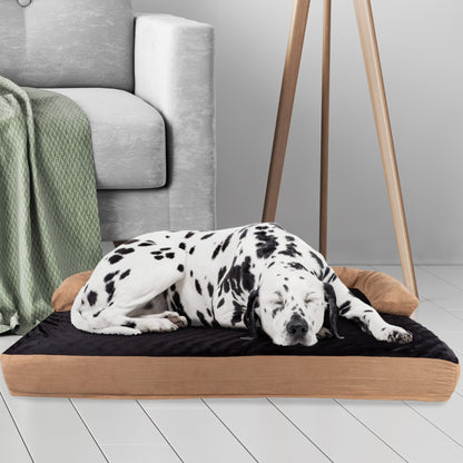 Tan/Black Pet Bed - 3-Layer Orthopedic Dog Sofa with Cooling Gel, Memory Foam and Neck Bolster