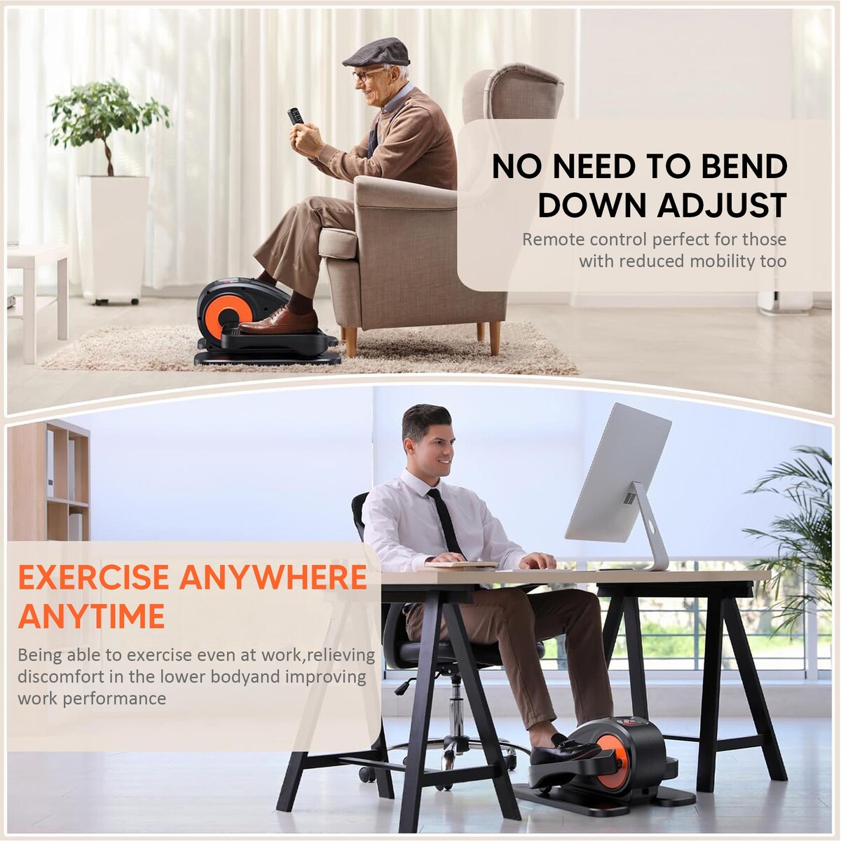 Vélo elliptique sous le bureau, avec télécommande, pédalier assis pour seniors, adultes et adolescents